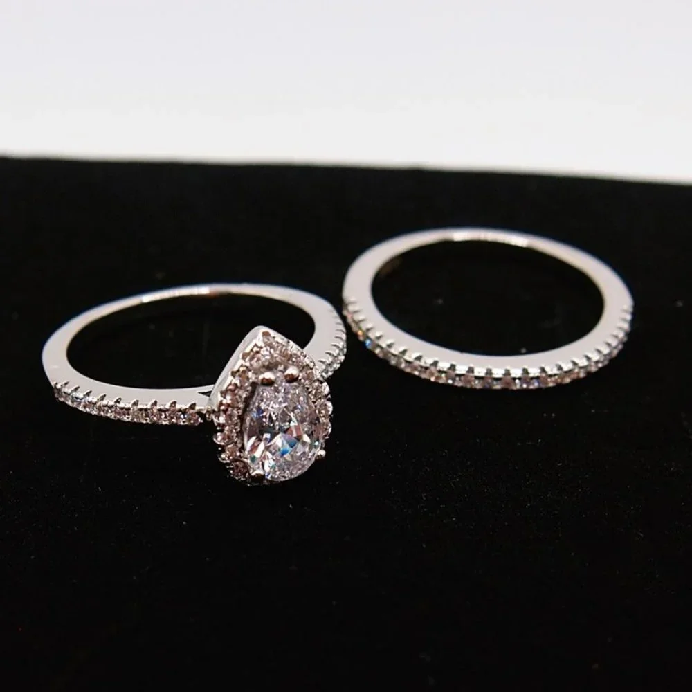 Beautiful 2 Pc. Teardrop Bridal Set,  .925 Solid Sterling Silver!!!! - Picture 7 of 8